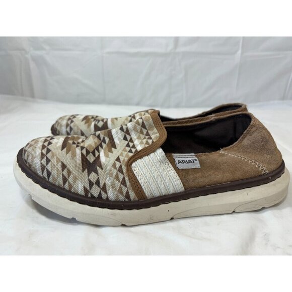 Ariat Tan Diamond Aztec Ryder Casual Flat Slip On Shoe Size 6.5 B - Picture 4 of 12